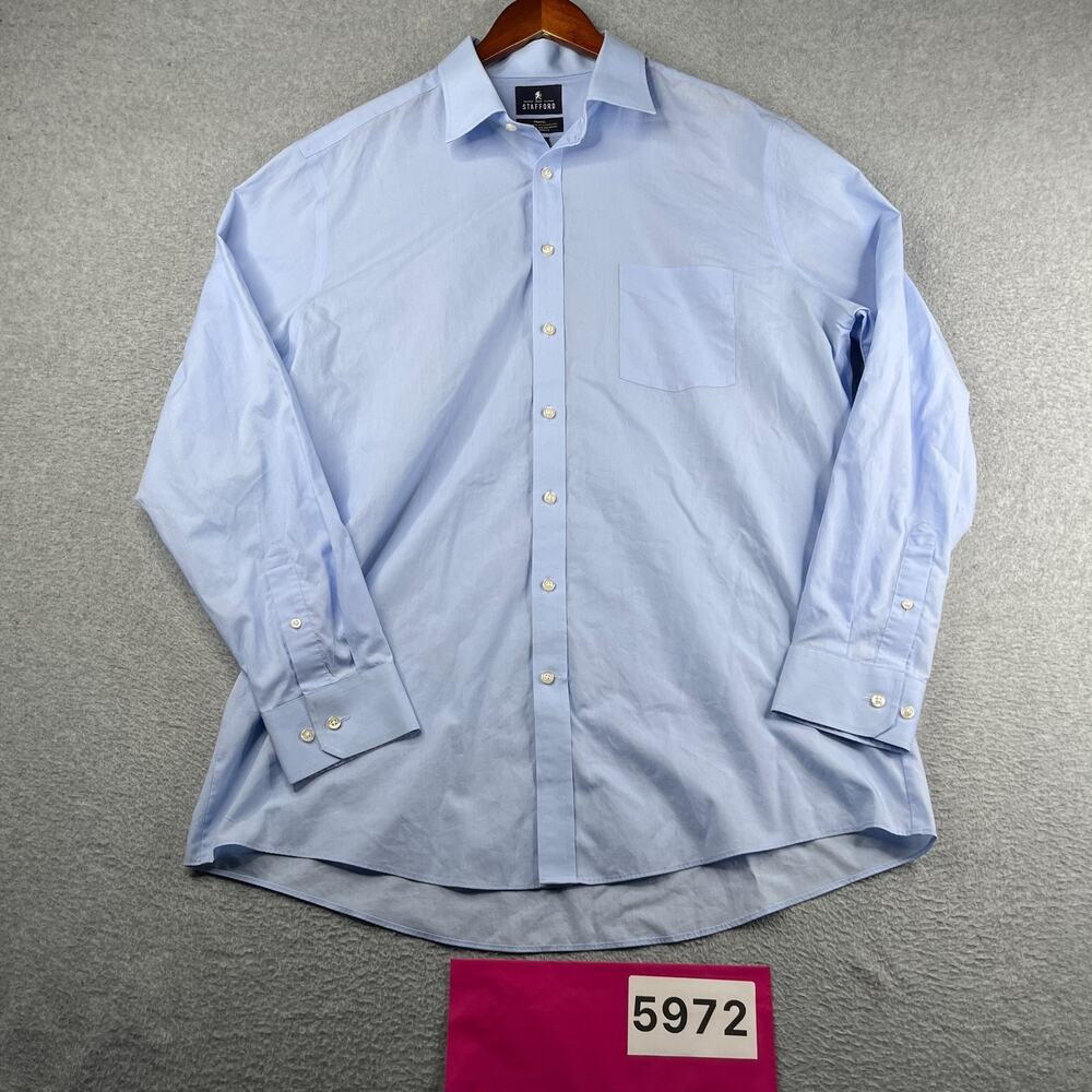 Stafford Travel Fitted Shirt Light Blue Button Up Long Sleeve Mens 17.5 *SEE